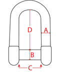 Diagram of BoatTector Stainless Steel D Shackle With No-Snag Pin 5/16 Inch, showing dimensions for marine use.