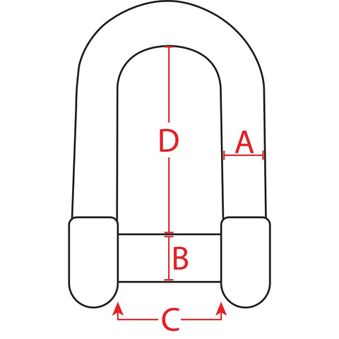 Diagram of BoatTector Stainless Steel D Shackle With No-Snag Pin 5/16 Inch, showing dimensions for marine use.