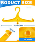 Bright yellow Eight Pack Scuba Hanger With DIN Threads for Regulators and BCD Vests, side hanging design, product size dimensions.