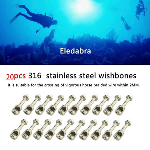 20Pcs 316 Stainless Steel Wishbone Inserts For Spearfishing And Speargun Bands Durable Divers Accessory Fits Braided Wire Up To 2mm