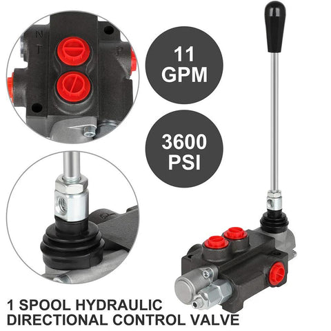 1-spool hydraulic directional control valve with joystick lever, 11 GPM, 3600 PSI, red port caps