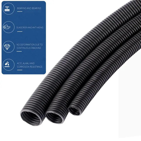 Close-up of Split Wire Loom Tubing 1 Inch Inner Diameter 10 Feet Long Black Flexible Wire Covers for cable protection and organization.