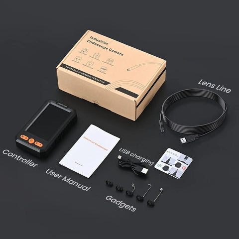Dope Borescope Camera With Light 16.4 Ft Semi Rigid Probe IP67 Waterproof HD Endoscope with LCD screen, cable, and accessories