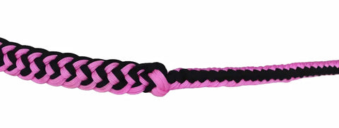 Roping Knotted Horse Tack Western Barrel Reins Nylon Braided Non Slip Grip Pink Black 60706 detail view