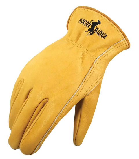 Rough Rider Premium Leather Driver Gloves With Elastic Back Gold Cowhide Medium Pack Of 12 Durable Work Gloves For All Day Grip Comfort Breathable Flex Thumb Pattern Bound Cuffs