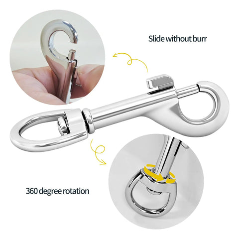 Badass Heavy Duty Swivel Flag Clips 4 Pack Marine grade zinc snap hook showing 360 degree rotation and sliding mechanism.