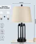 Set Of Two Farmhouse Style Table Lamps With USB Ports And AC Outlet 3 Way Dimmable Touch Bedside Lamps For A Cozy Vibe shown with dimensions