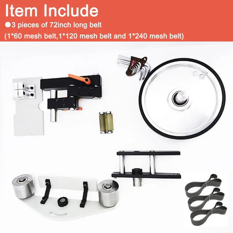 Heavy Duty 2x72 Inch Belt Grinder Sander With VFD Motor And Three Grit Belts For Knife Making Bladesmithing And Metal Working Shop Workhorse Kit Plus 220V Power parts including 3 belts and attachments.