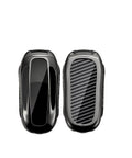 Sleek Rugged Carbon Fiber Key Fob Protector Case Optimized Perfect Fit Tesla Model X showing front and back views.