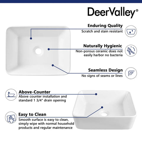 Upgrade Your Powder Room With This Sleek White Ceramic Vessel Sink Measuring 16 By 12 Inches For A Modern Rectangle Basin Setup Featuring Slick Glossy Finish And Hella Durable Build.