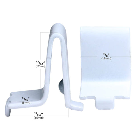 20 Pack Adjustable White Steel Pilaster Shelf Support Clips For 255 Series Pilasters detailed view with measurements
