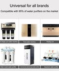 Image shows various water purifiers including five-stage and aquarium units, highlighting compatibility with filters.