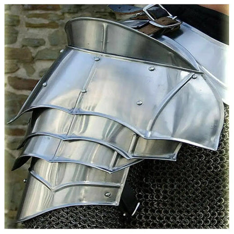 Epic Medieval Shoulder Pauldron Armor Set for Cosplay and LARP with adjustable straps, 18 gauge steel, side view