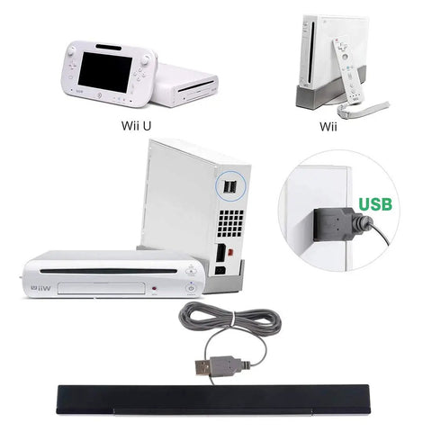 USB Wired Infrared Sensor Bar For Nintendo Wii And Wii U With Stand Black Reliable highlighting USB connection and console compatibility.