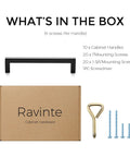 10 Pack Matte Black Cabinet Pulls With 5 Inch Hole Center Square Bar Slim Drawer Handles and included screws shown with packaging