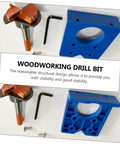 Gadpiparty hinge drill bit positioner for cabinet hinges, blue plastic jig with hole puncher (front view)
