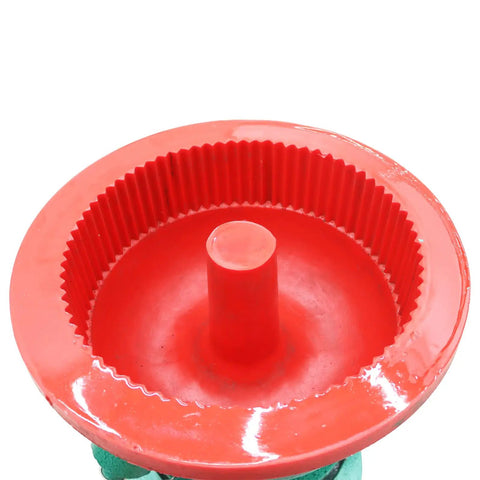 No Sweat Heavy Duty 40L Vibration Polishing Machine For Metal Hardware Parts Quick Deburring And Chamfering Tool Smooth As Butter 1440Rpm Electric Motor Setup top view of the red polishing drum with ridged interior.