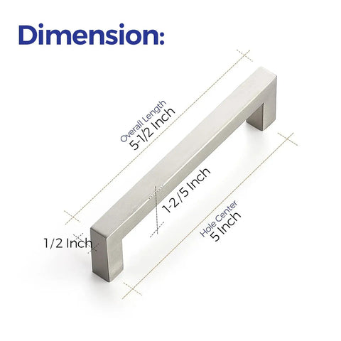 Dimensions of 60 Pack Square Cabinet Handles In Brushed Nickel Stainless Steel Drawer Pulls For Kitchens Cabinets Cupboards And Furniture 5 Inch Center To Center Durable Modern Hardware