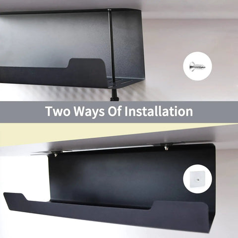 Two installation methods for Under Desk Cable Management Tray 2 Pack 17 Inch Cord Organizer No Drill Alloy Steel Heavy Duty Desk Wire Tray