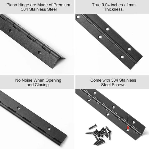 2 Pack 24 Inch Piano Hinge Stainless Steel Black Heavy Duty 304 Continuous Hinge for Cabinets and Doors in Boats Marine Applications