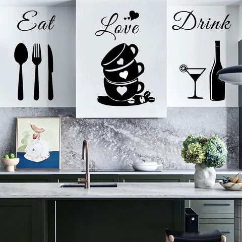 Kitchen Wall Stickers Peel And Stick Vinyl Decals For Home Office Dining Room Pantry Coffee Shop Decor Easy Application