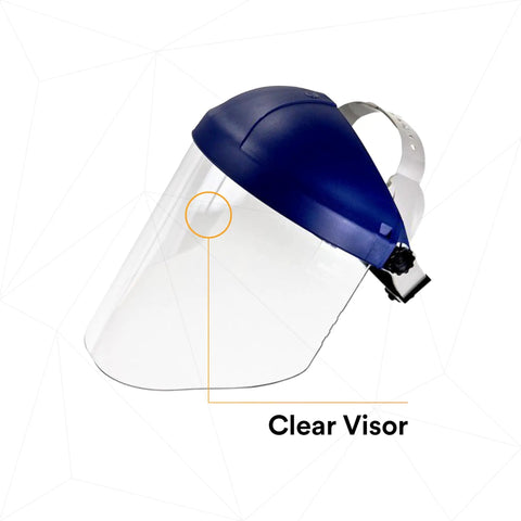 H8A Ratchet Headgear With WP96 Clear Faceshield Safety System For ANSI Z87 Protection in side view showing clear visor