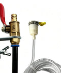 Heavy Duty Angle Grinder Water Attachment With Brass Adjustable Nozzle And Flexible Hose For Dust Suppression and slick wet cutting tile work featuring a brass valve and hose.