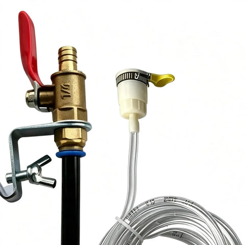 Heavy Duty Angle Grinder Water Attachment With Brass Adjustable Nozzle And Flexible Hose For Dust Suppression and slick wet cutting tile work featuring a brass valve and hose.