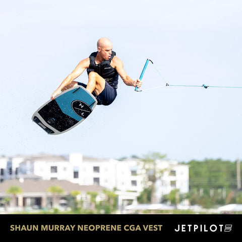 Person wakeboarding wearing CGA Approved Neoprene PFD Vest For Water Sports Boat Ready Lightweight Flex Lite Foam