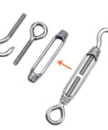 M4 Turnbuckle Wire Rope Tensioner Set With Eye And Hook, Stainless Steel 304, Adjustable From 3.74 To 5.75 Inches, Removable Screw