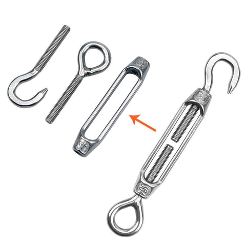 M4 Turnbuckle Wire Rope Tensioner Set With Eye And Hook, Stainless Steel 304, Adjustable From 3.74 To 5.75 Inches, Removable Screw