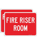 Heavy Duty Rustproof Aluminum Fire Riser Room Signs Two Pack 10x7 inch red safety labels for utility use.
