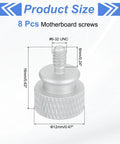 Standard 6 32 Unc Aluminum Thumb Screws Eight Pack White Anodized tool-free fasteners for PC with dimensions and knurled grip.