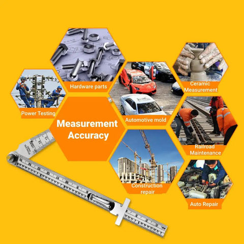 Pro Grade Stainless Steel Taper Welding Gauge For Gap And Depth Measurement, Dual Scale Ruler shown with various applications