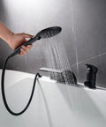 Matte Black Roman Tub Faucet With 3 Hole Deck Mount Easy Install No Fuss Single Handle Tub Filler And Hand Shower