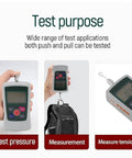 50N Digital Force Meter Handheld Push Pull Tester With 3 Modes And 4 Units Backlit Screen For Precise Measurement And Solid Statistical Analysis A Dope Tool For Lab Work And Field Testing showing push, pull, and tension tests
