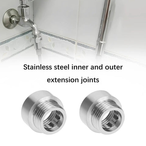 Two Pack Half Inch BSP Stainless Steel Male To Female Pipe Thread Extension Adapters for water main and home plumbing fittings