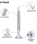 Detailed view of 3/16 By 1-1/4 Inch 410 Stainless Steel Flat Head Tapcon Concrete Screw highlighting design features for masonry anchoring.