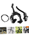 Premium Heavy Duty Alloy C Shape Brake Set Forged From Durable Steel Compatible With Road Or Mountain Bikes Black Finish with cable.