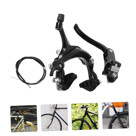 Premium Heavy Duty Alloy C Shape Brake Set Forged From Durable Steel Compatible With Road Or Mountain Bikes Black Finish with cable.