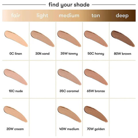 Shade palette for Full Coverage Body Foundation Stick In Nude Shade displays various skin tones from fair to deep.