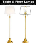 2 Piece 8 Inch Lamp Harp Set With Detachable Shade Holder For Table And Floor Lamps, Brass Finish shown assembled on floor lamp.