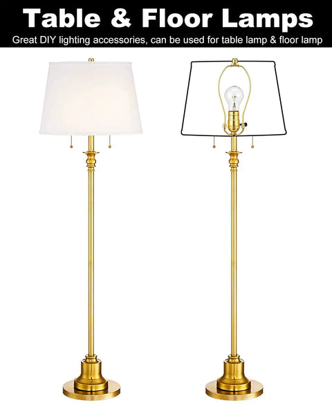 2 Piece 8 Inch Lamp Harp Set With Detachable Shade Holder For Table And Floor Lamps, Brass Finish shown assembled on floor lamp.
