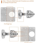 Diagram of Six Piece Cabinet Hinge Repair Plate Kit Durable Stainless Steel With Mounting Screws showing hinge cup and base installation