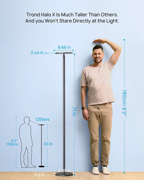 Bright Sky Led Modern Torchiere Floor Lamp With 71 Inch Tall Aluminum Pole, 5500K Natural Daylight, height comparison