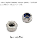 Heavy Duty 304 Stainless Steel Bed Frame Hardware Kit With 3 Inch Bolts Nylon Lock Nuts And Wrench close-up of Nylon Lock Nuts
