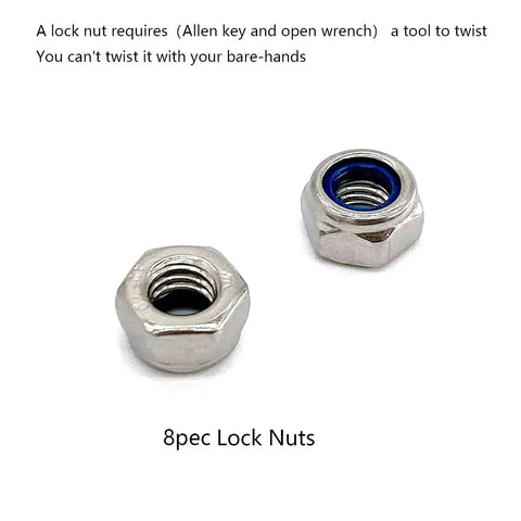 Heavy Duty 304 Stainless Steel Bed Frame Hardware Kit With 3 Inch Bolts Nylon Lock Nuts And Wrench close-up of Nylon Lock Nuts