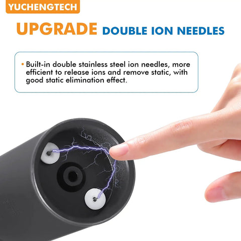 Close-up of Beefed Up Dual Air Gun Ionizing Tool 7KV Static Eliminator with stainless steel double ion needles
