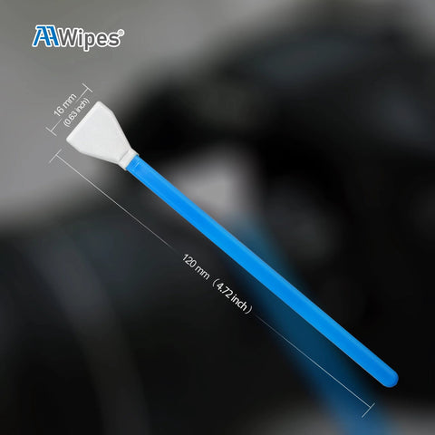 AAWipes sensor cleaning swab with 16 mm head and 120 mm blue-handled stick for APS-C camera sensors.