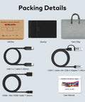 Packing details of 14 Inch Portable Laptop Monitor Extender With FHD 1200P IPS Dual Or Triple Screen, includes cables, bag, and manual